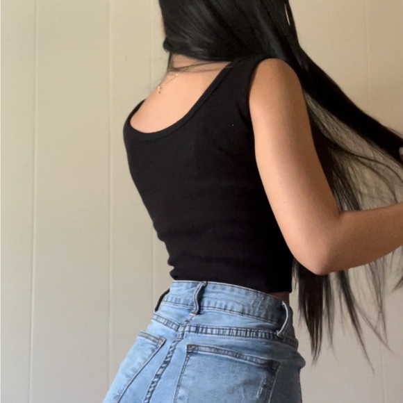 black cropped tank w/ writing - Picture 2 of 2